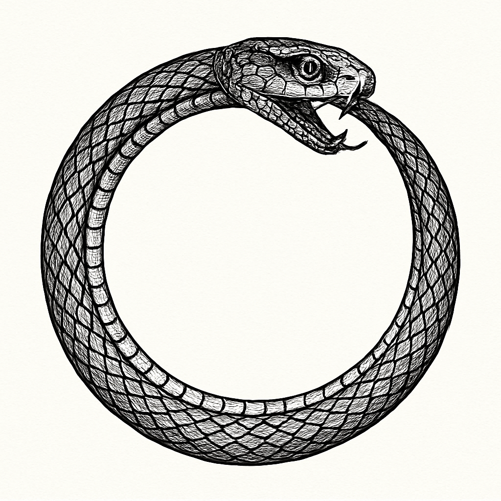 Ouroboros tattoo design - serpent eating its tail representing karmic cycles