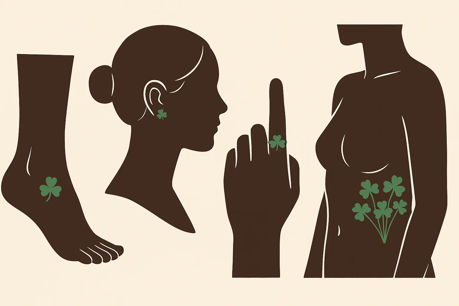 Ribcage shamrock garden tattoo with multiple shamrocks in various sizes