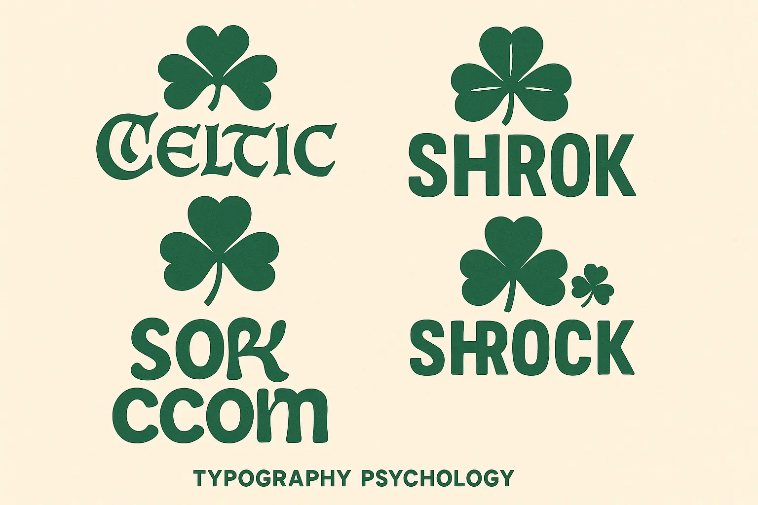 Typography examples showing different font styles for shamrock tattoo text