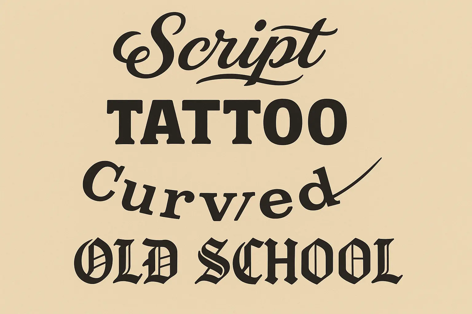 Text-based resilience tattoo designs showing various typography styles