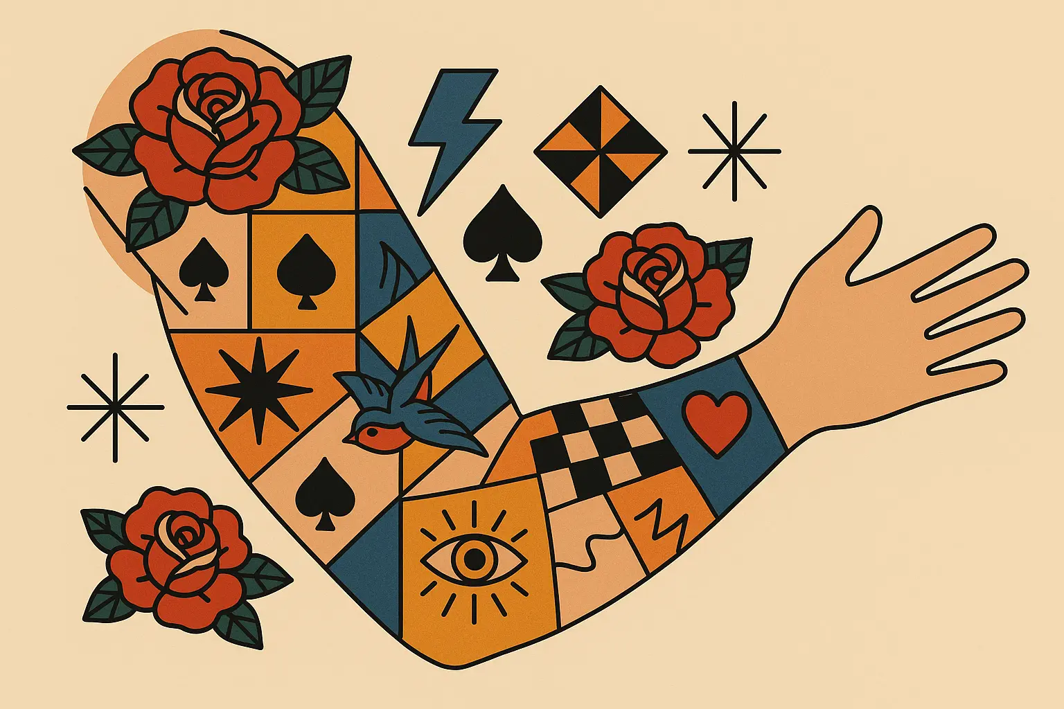 Patchwork tattoo sleeve design examples