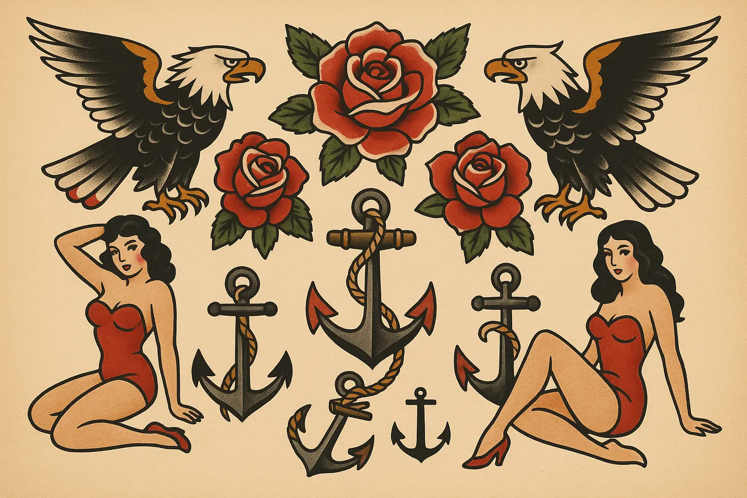 Traditional Americana patchwork tattoo collection