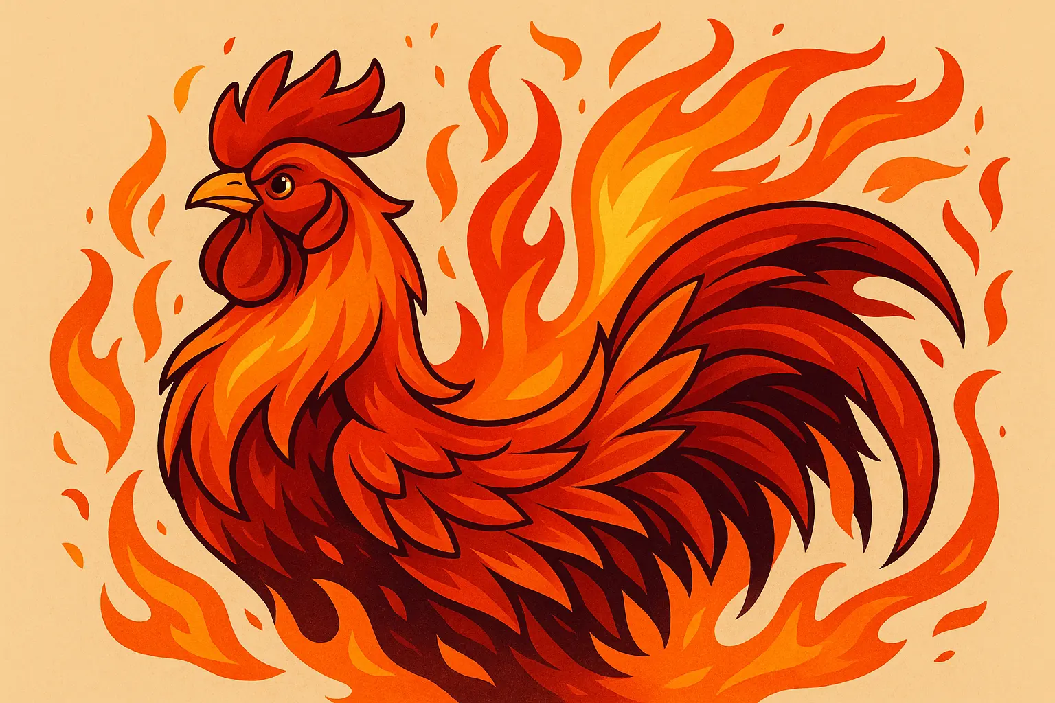 Rooster phoenix hybrid design with transformation symbolism