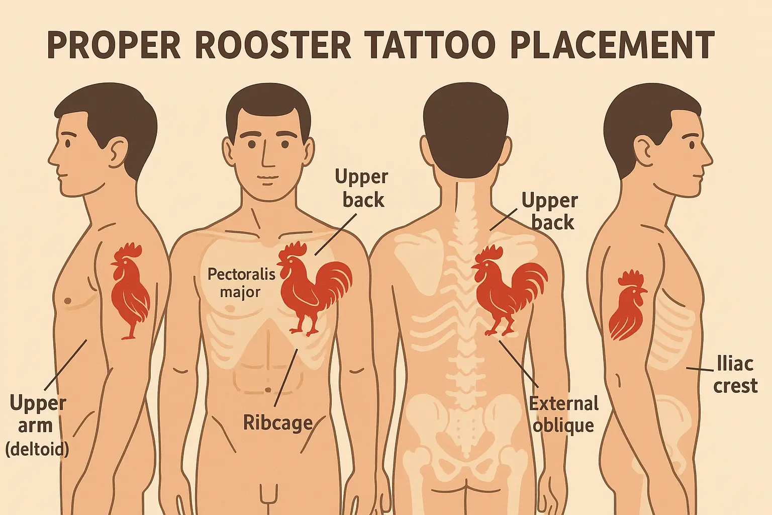 Anatomical placement optimization for rooster tattoo designs