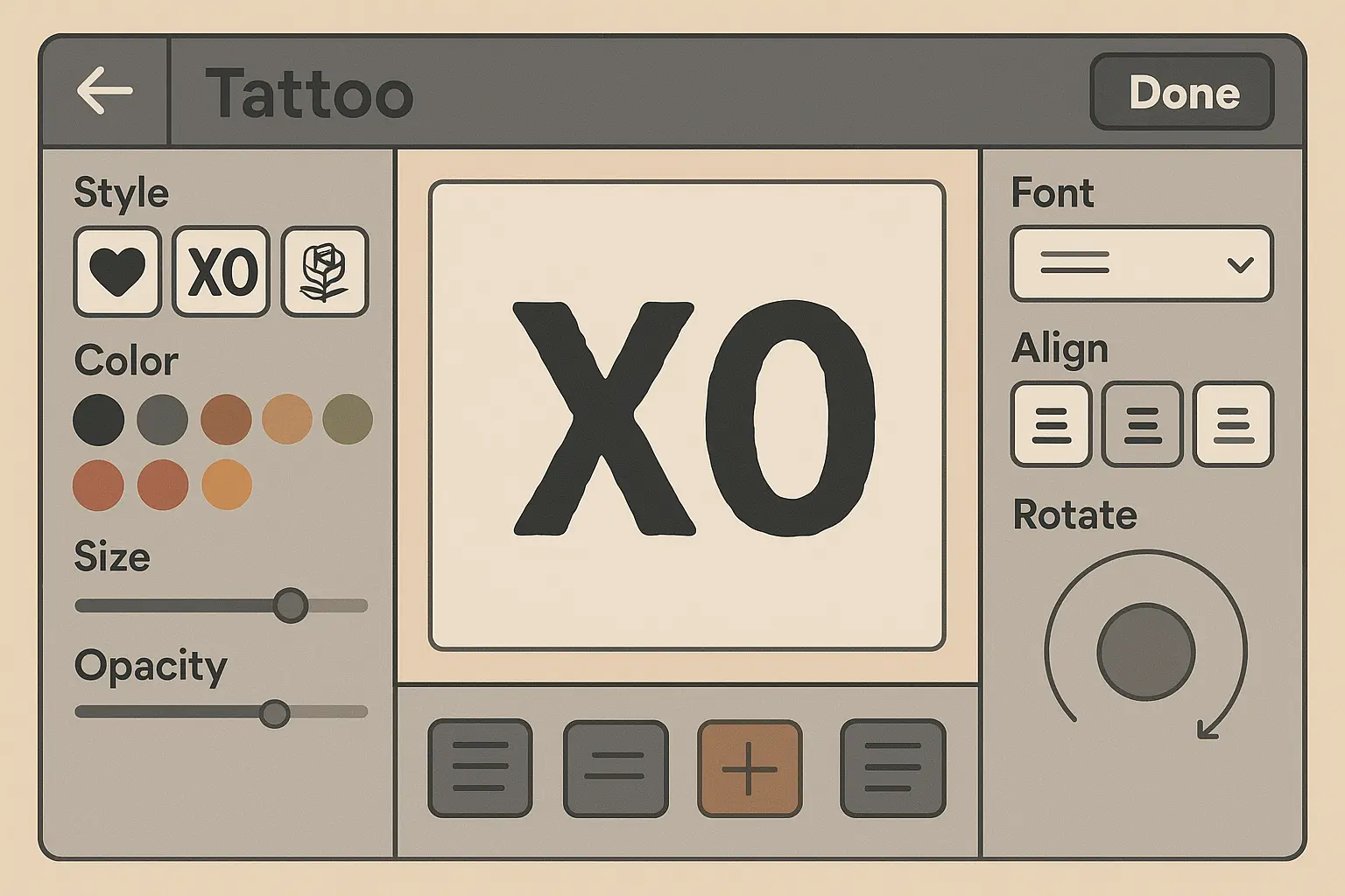 Tattoo Generator IQ platform interface for XO designs