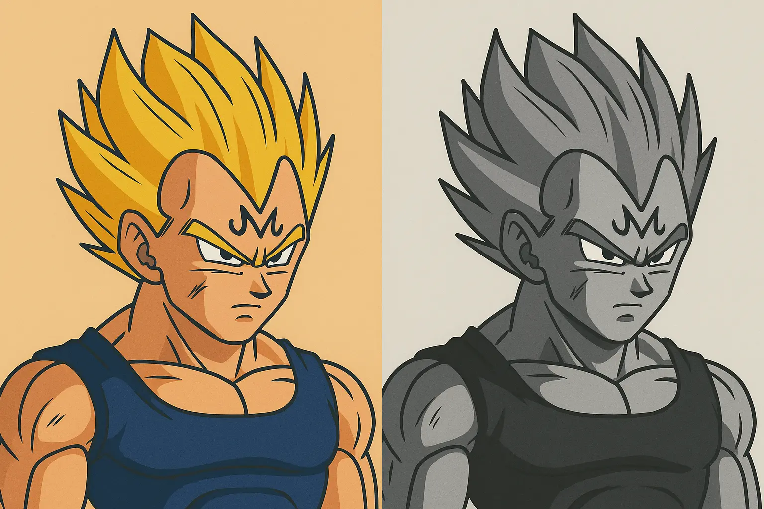 Majin Vegeta color vs black and gray tattoo comparison