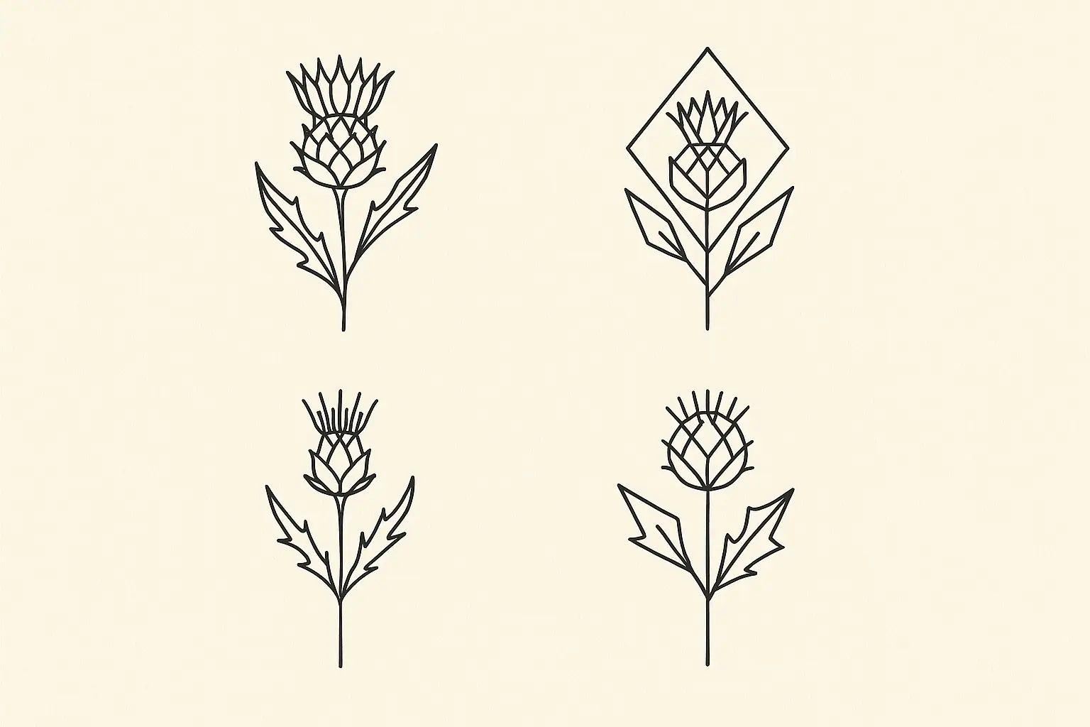 Minimalist fine line thistle tattoo examples