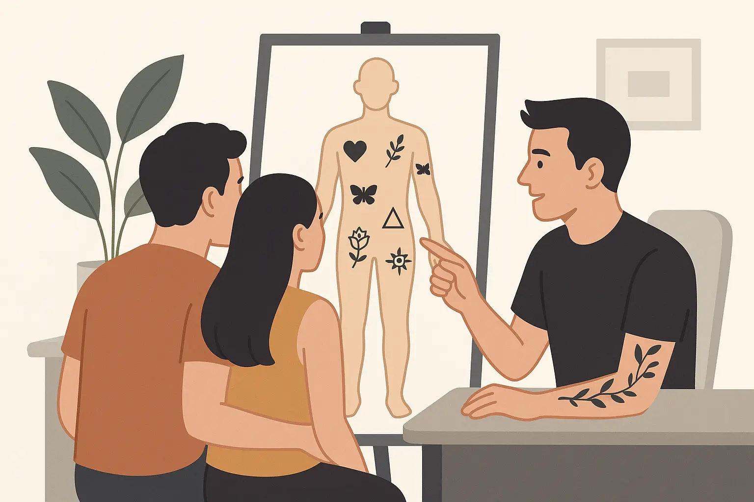 Couple planning their matching tattoo design