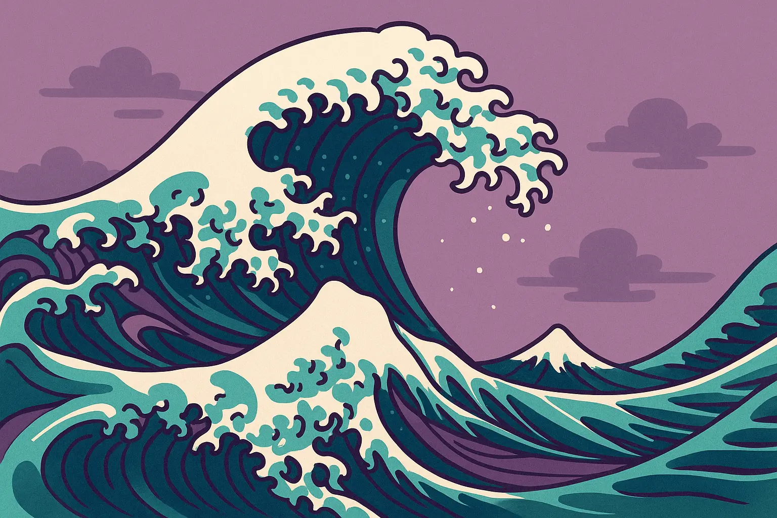 Neo-traditional Japanese wave tattoo with modern colors