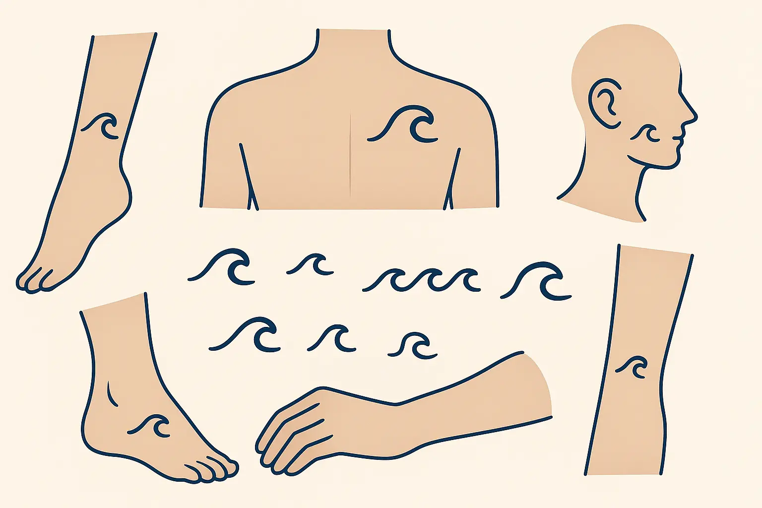 Small minimalist Japanese wave tattoo designs