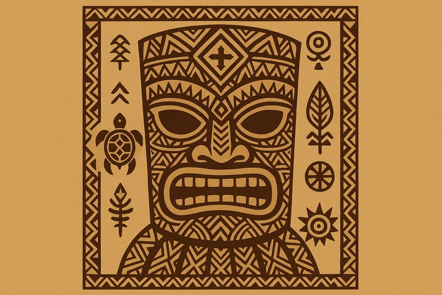 Traditional Tiki guardian tattoo with protective facial features