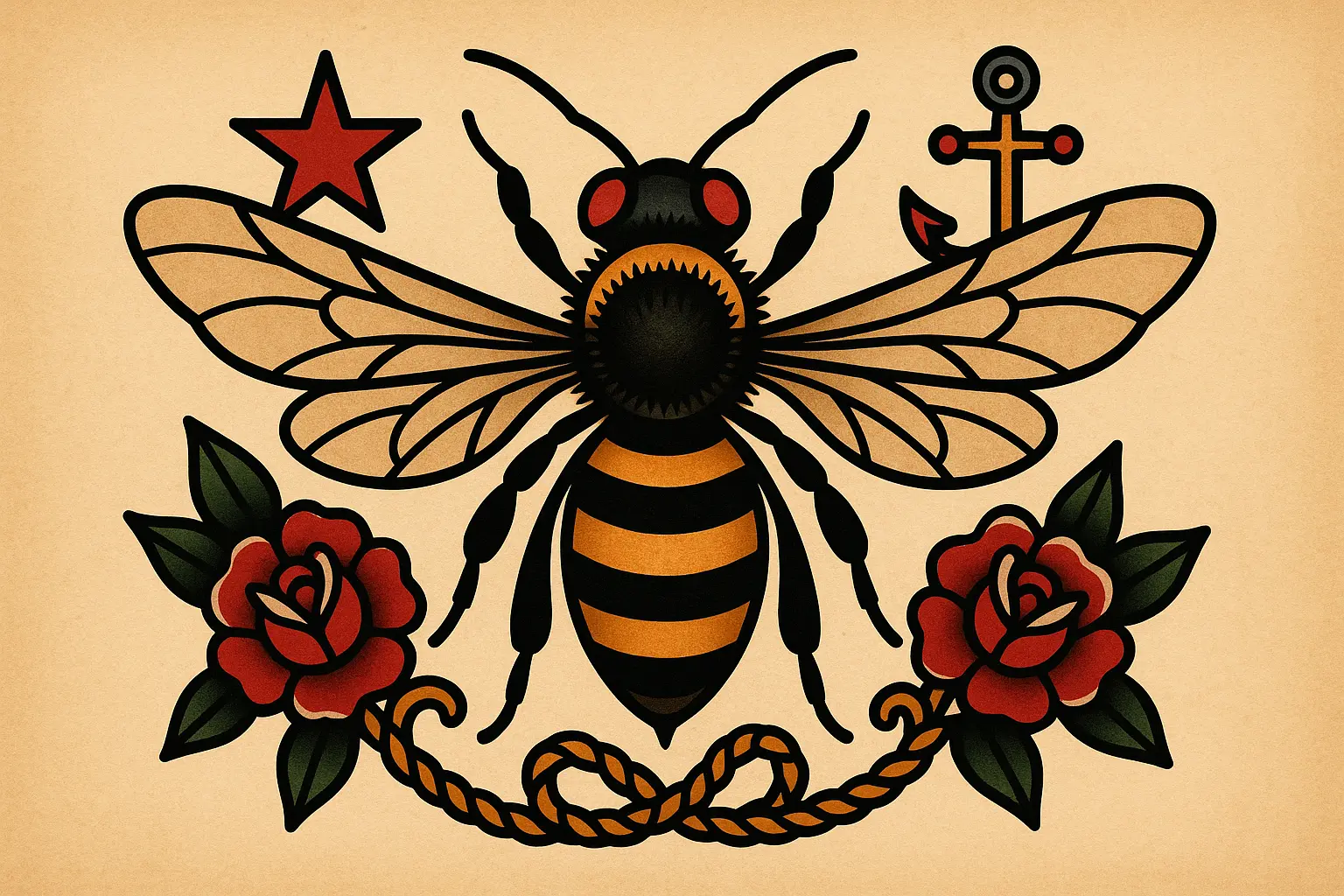 Traditional sailor bee tattoo