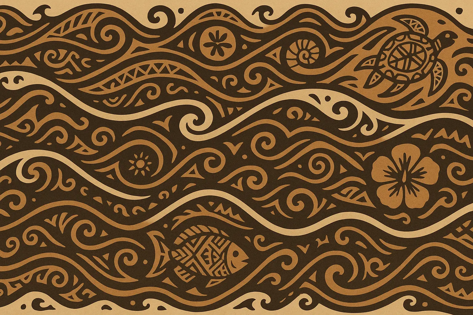 Polynesian wave sleeve tattoo with traditional ocean patterns