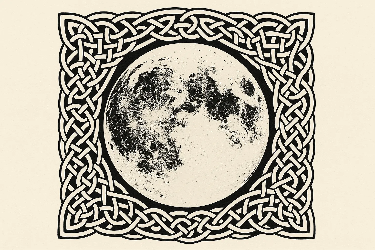 Celtic full moon tattoo with traditional knotwork patterns