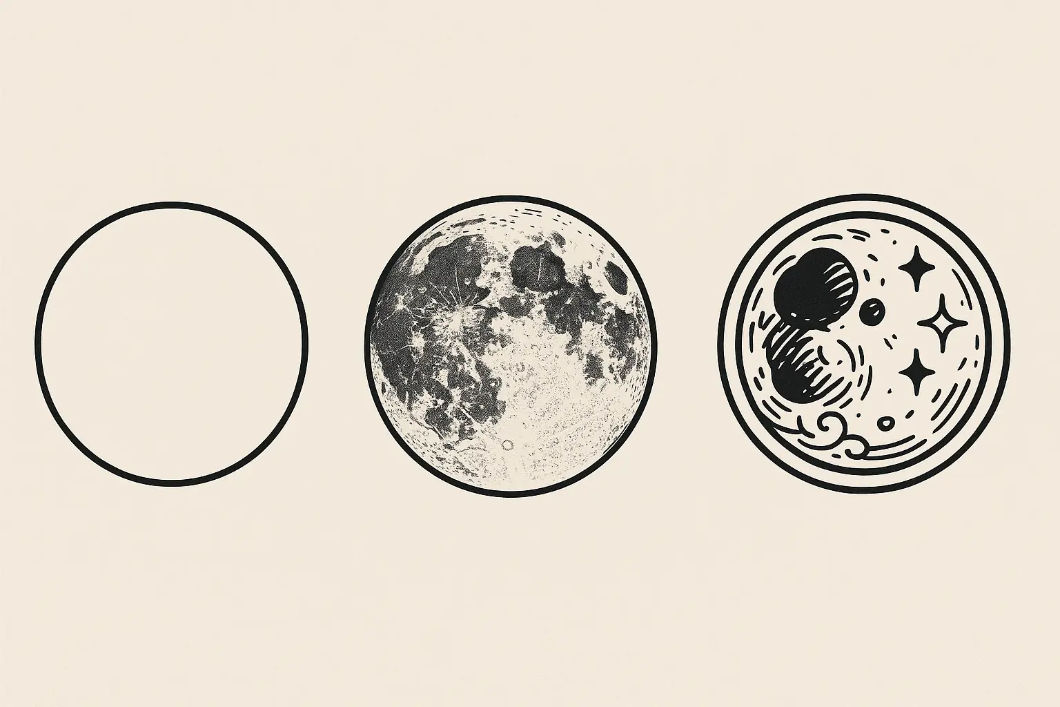 Traditional full moon tattoo design analysis and style comparison