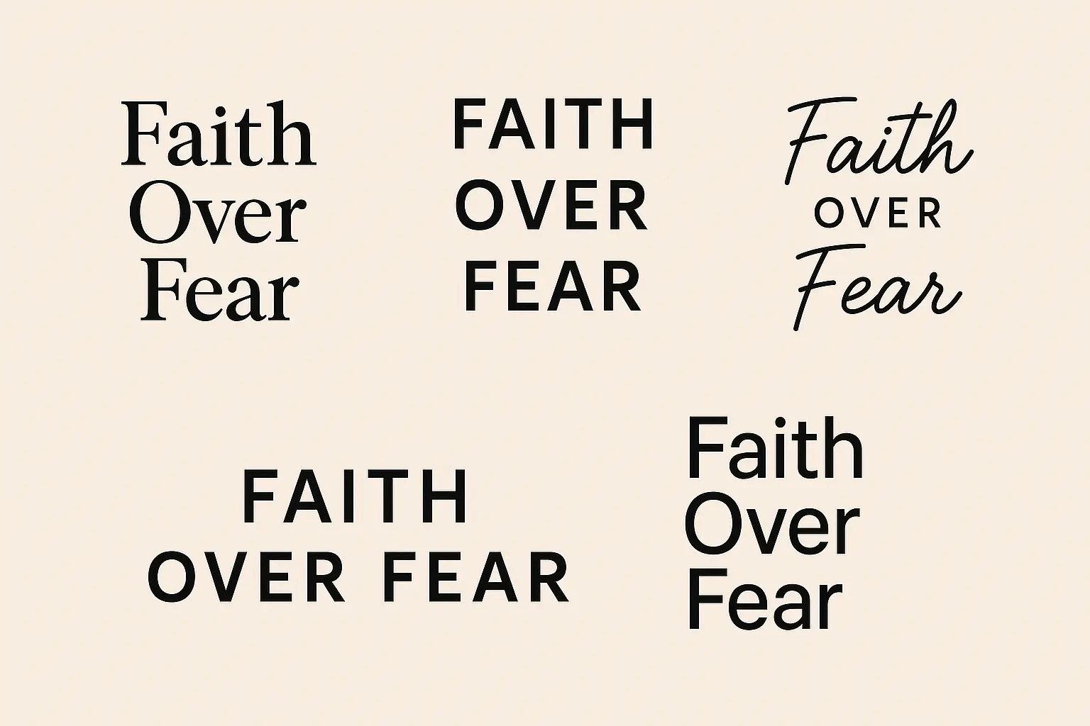 Minimalist faith over fear tattoo text designs
