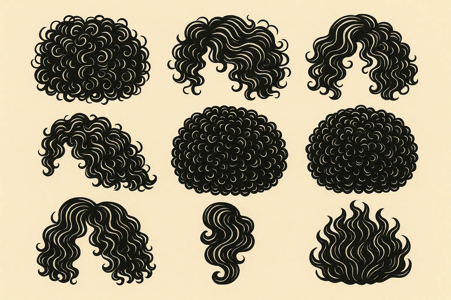 Curly hair texture tattoo design