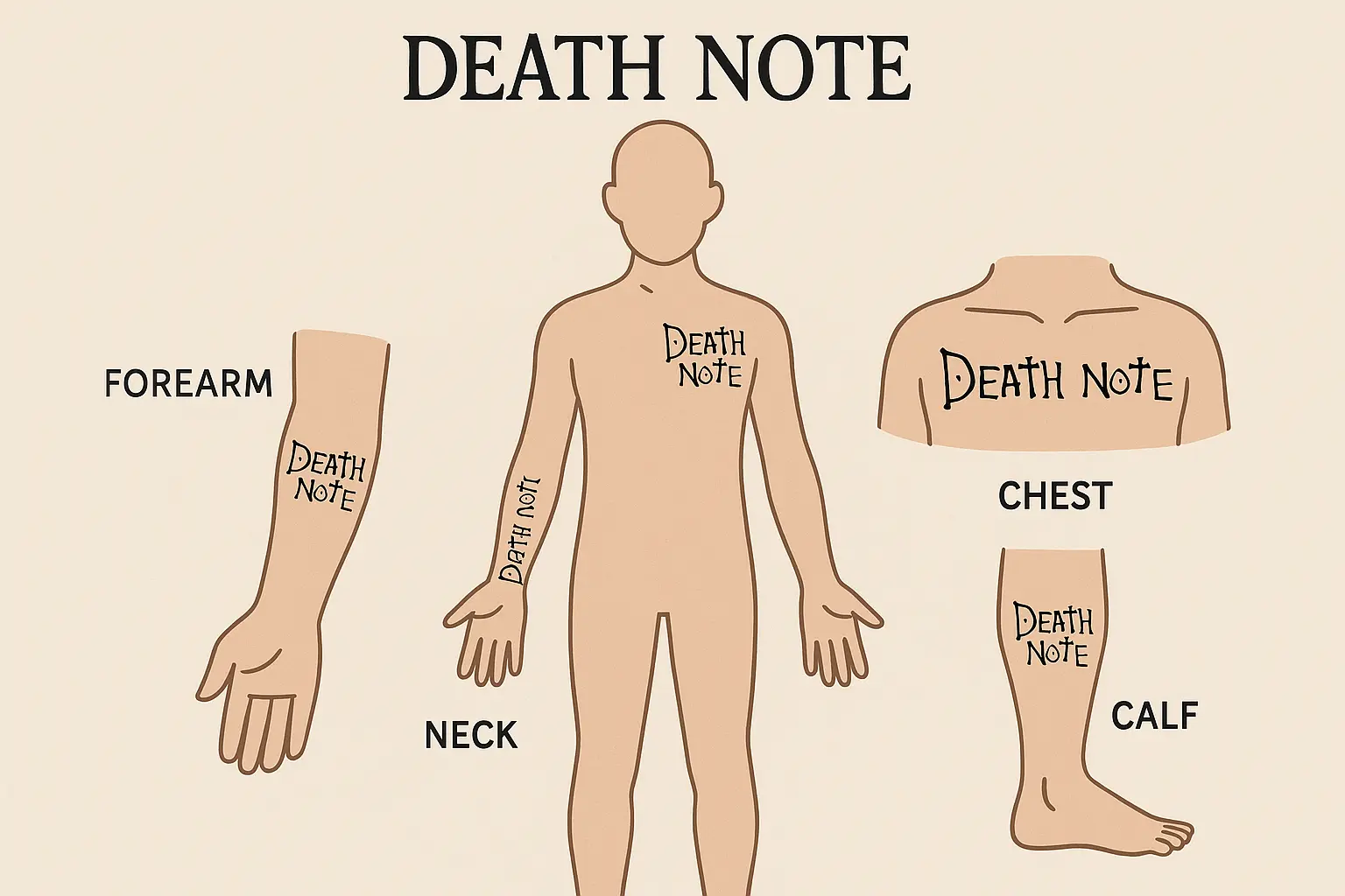 Death Note tattoo placement guide