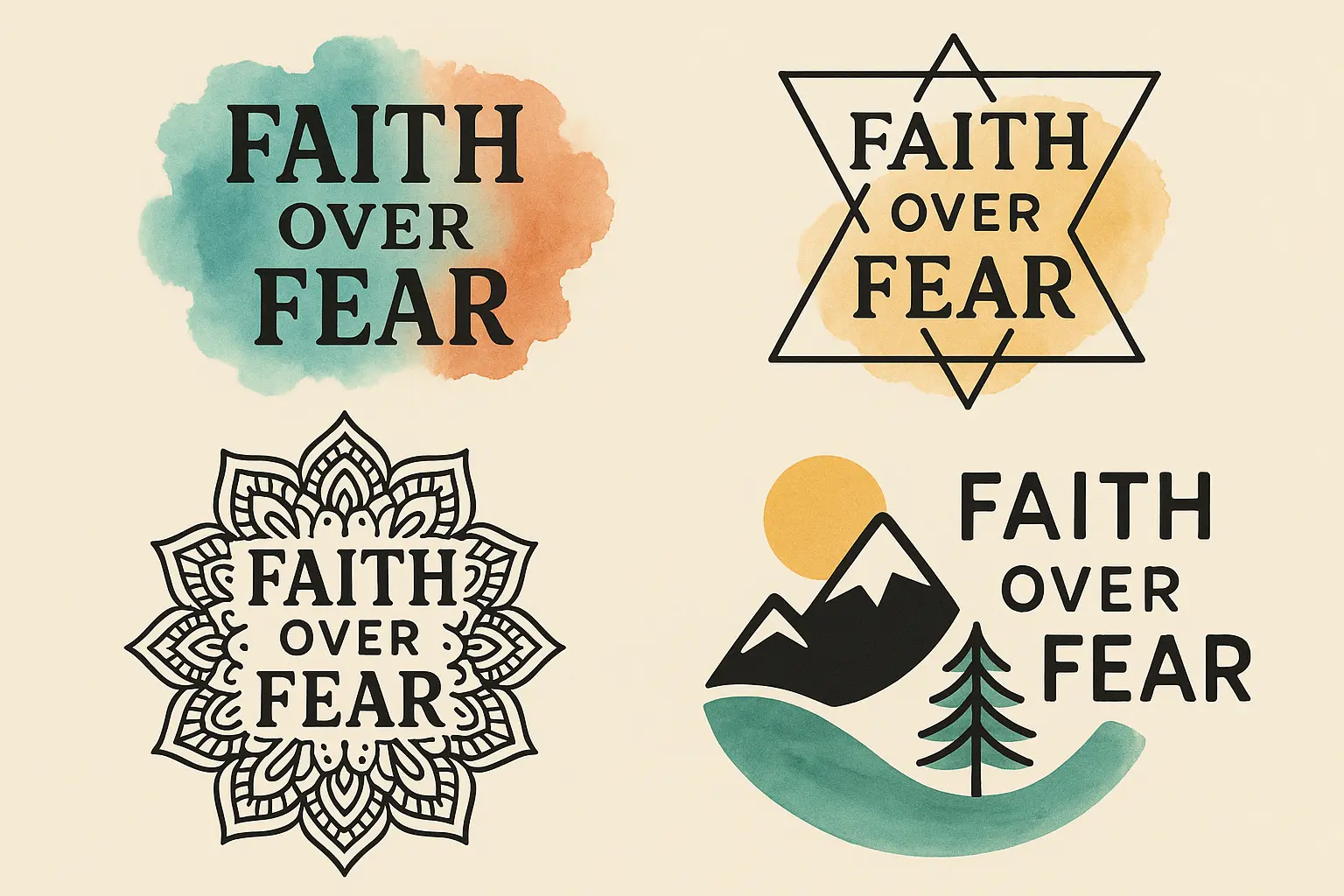Artistic watercolor faith over fear tattoo designs
