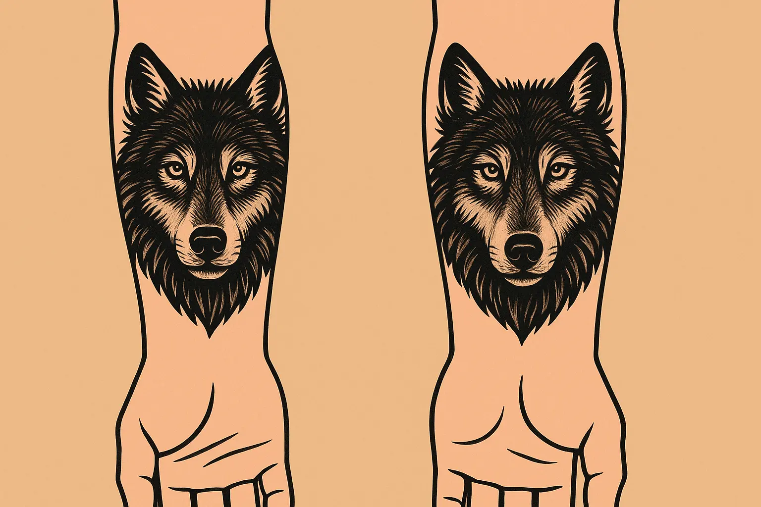 Realistic black wolf head tattoo designs