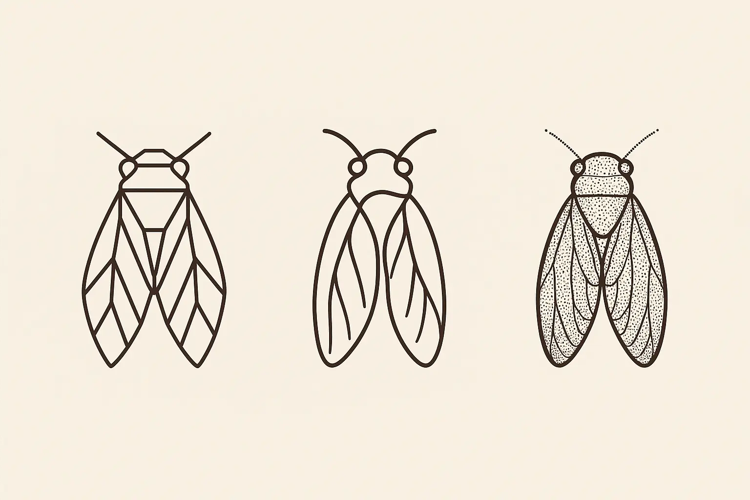Minimalist and artistic cicada tattoo design variations
