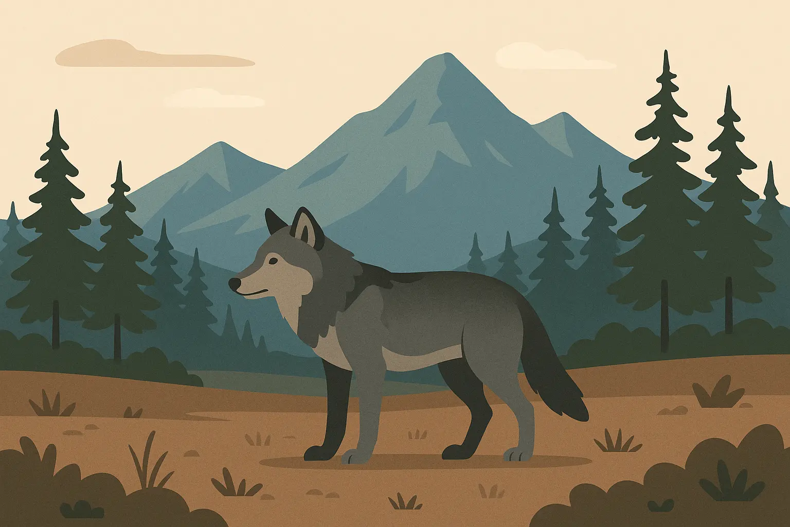 Lone wolf landscape tattoo design