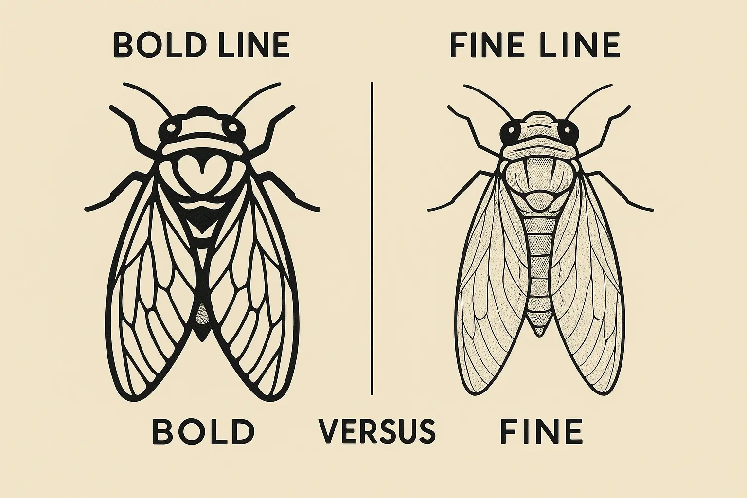 Design analysis showing different cicada tattoo styles and their characteristics