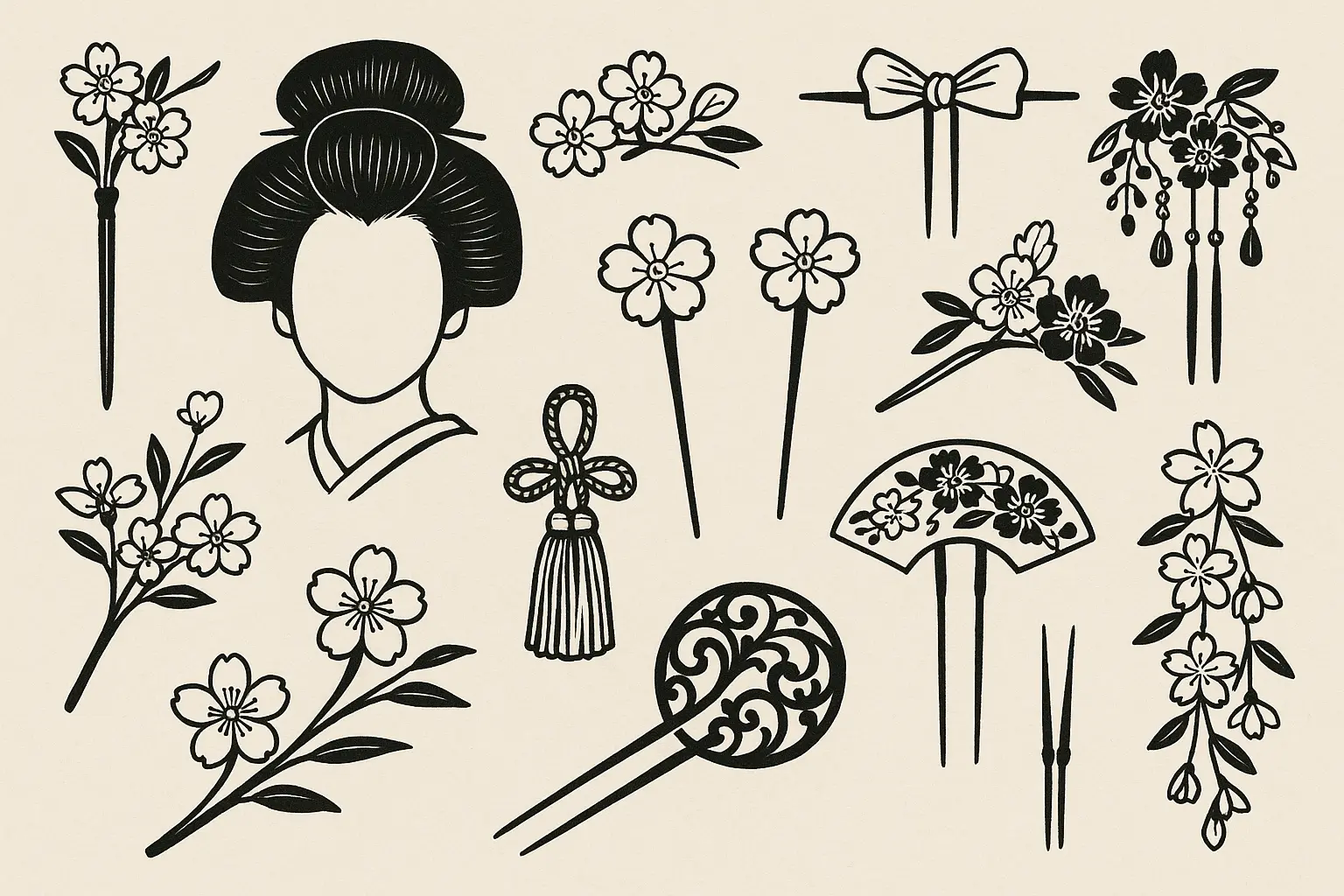 Traditional geisha hair ornament tattoo design