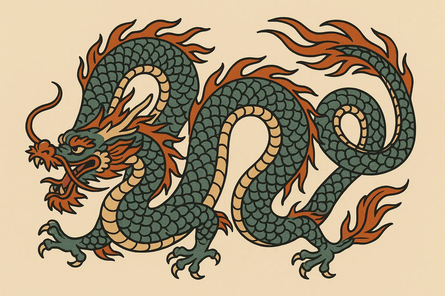 Traditional dragon tattoo design with flowing body