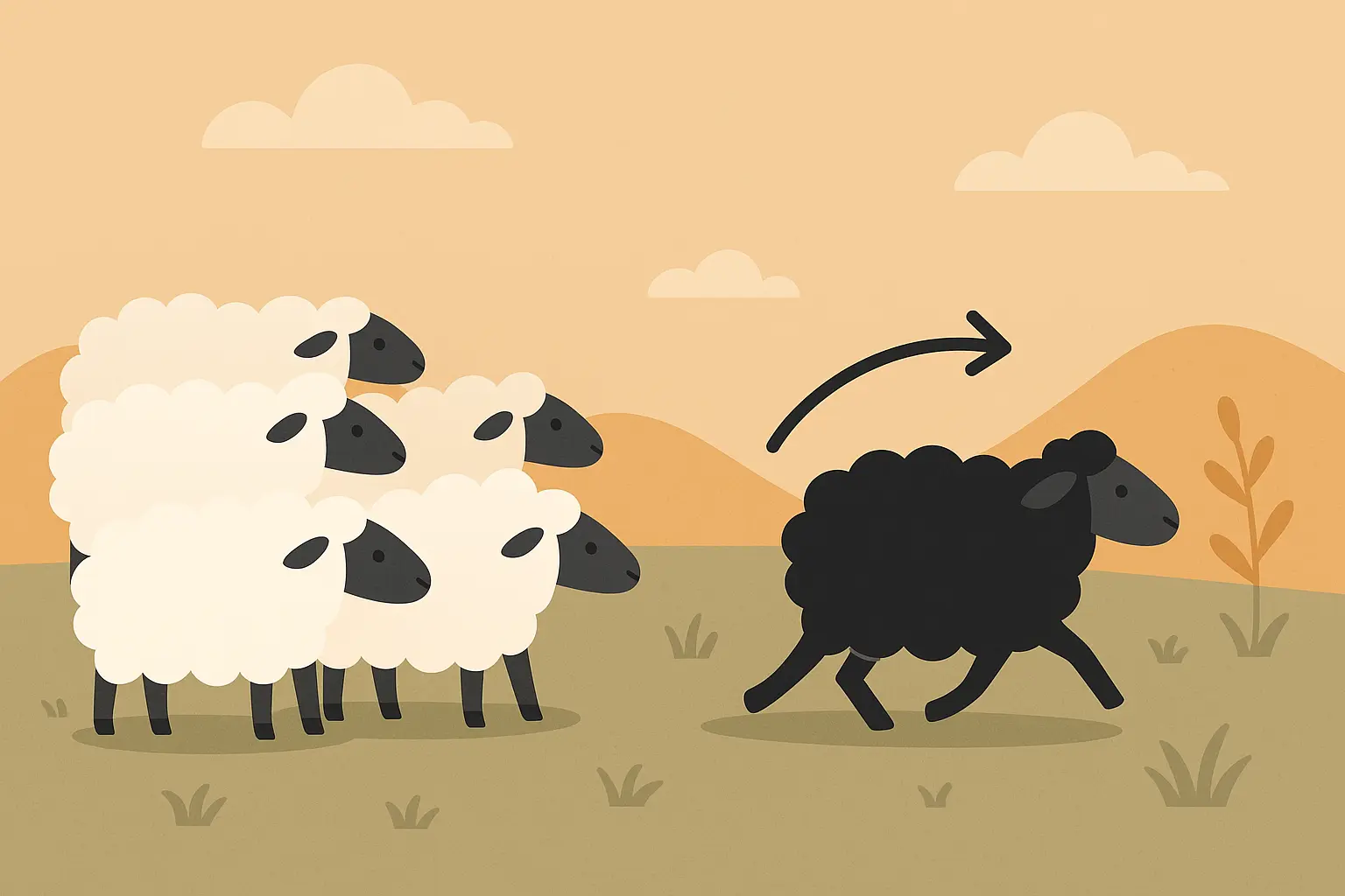 Black sheep breaking free from flock tattoo