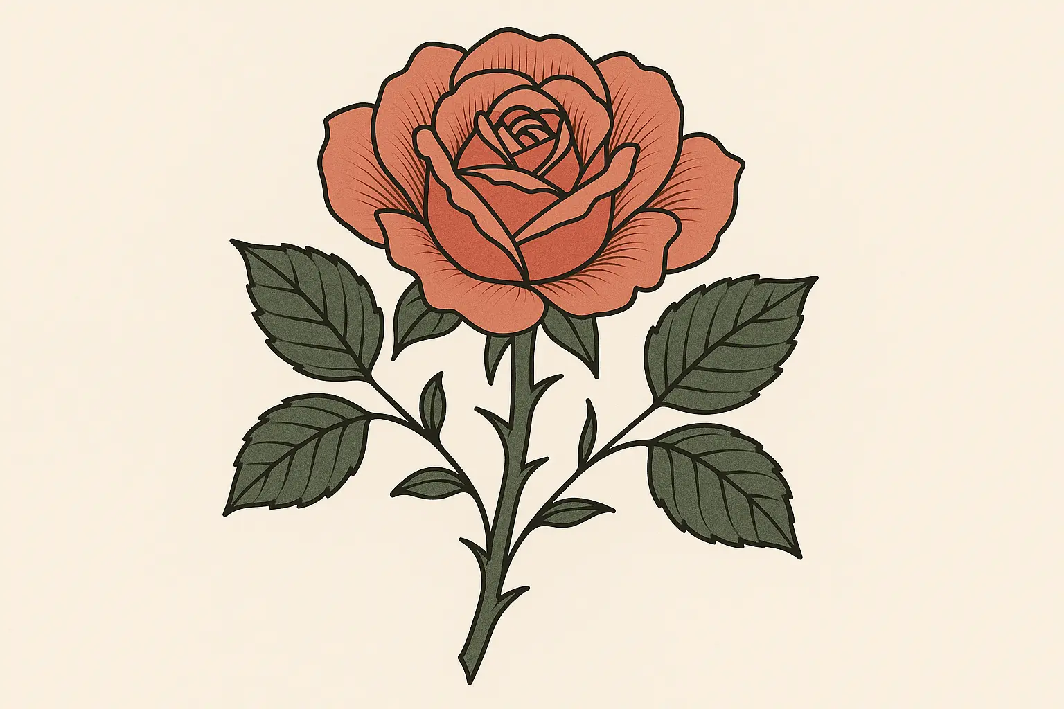 Traditional rose tattoo design with thorns