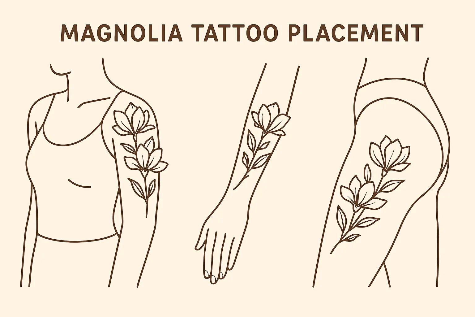 Various magnolia tattoo placement examples