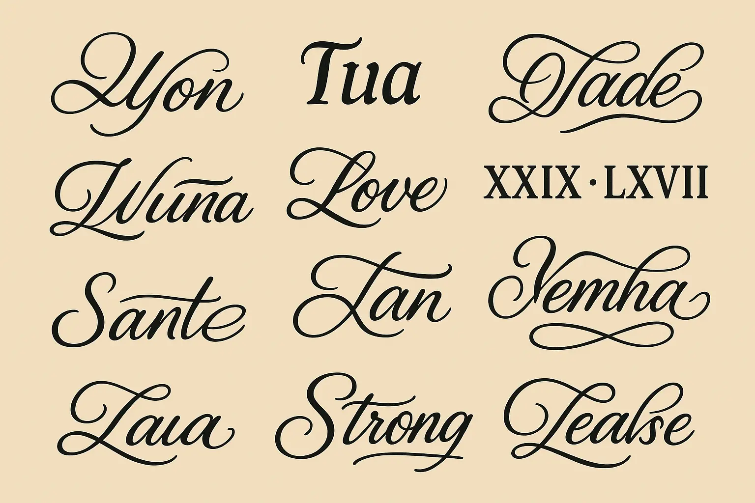 Text and script face tattoo variations