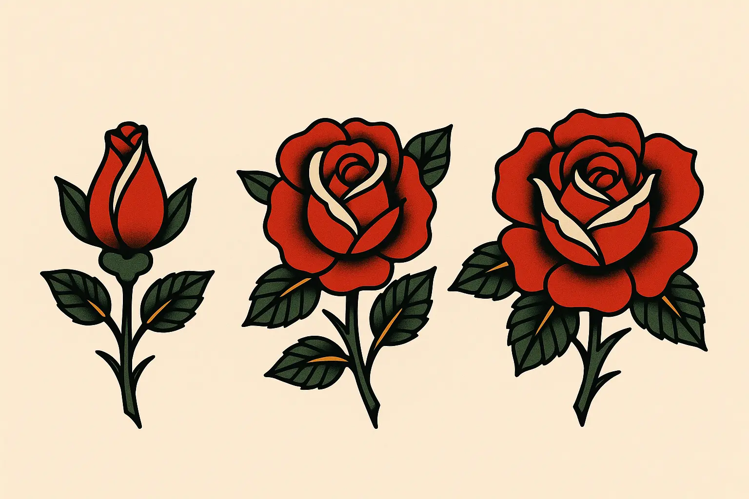 Multiple traditional rose tattoo bouquet designs