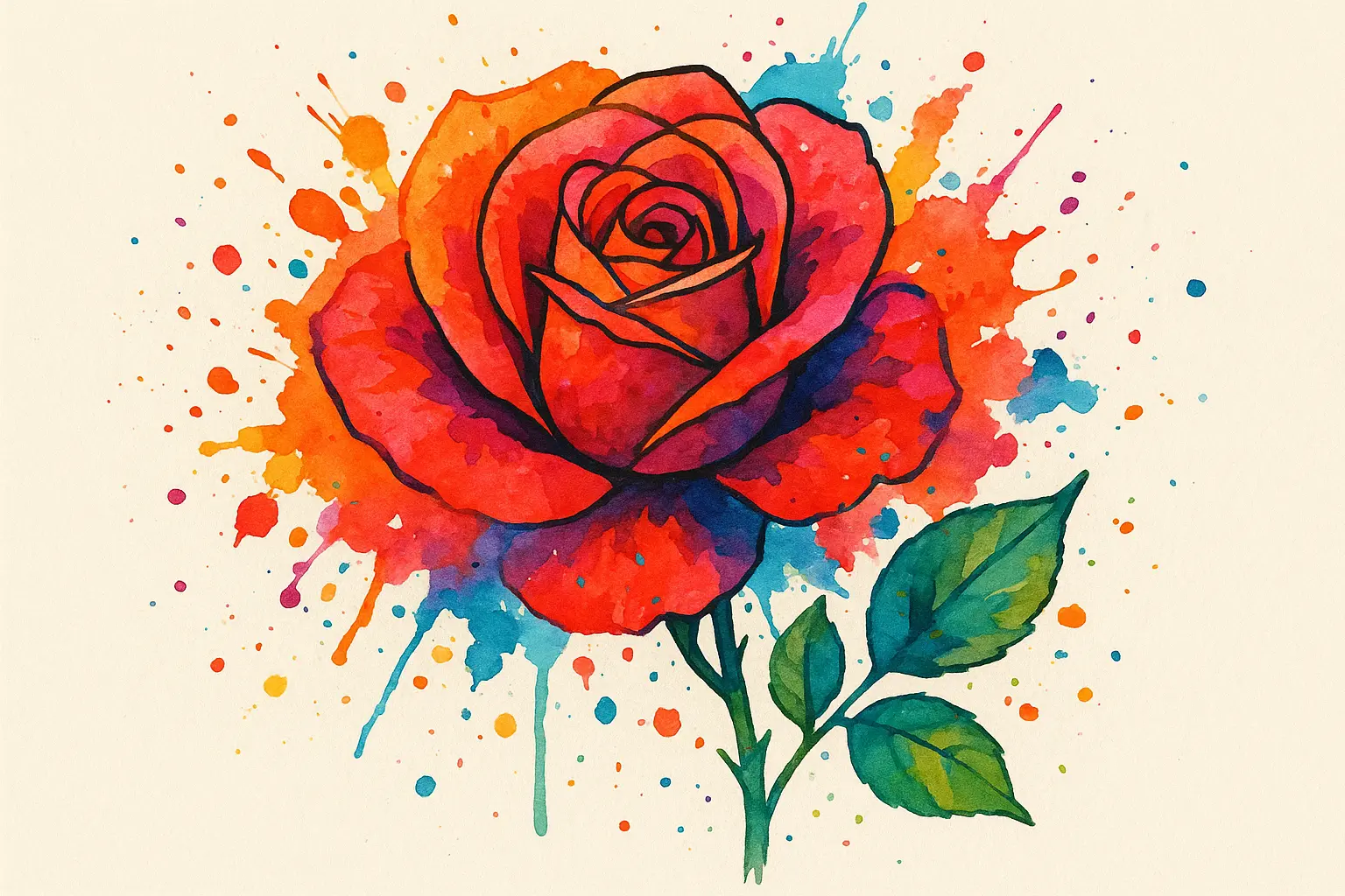 Watercolor splash rose hand tattoo