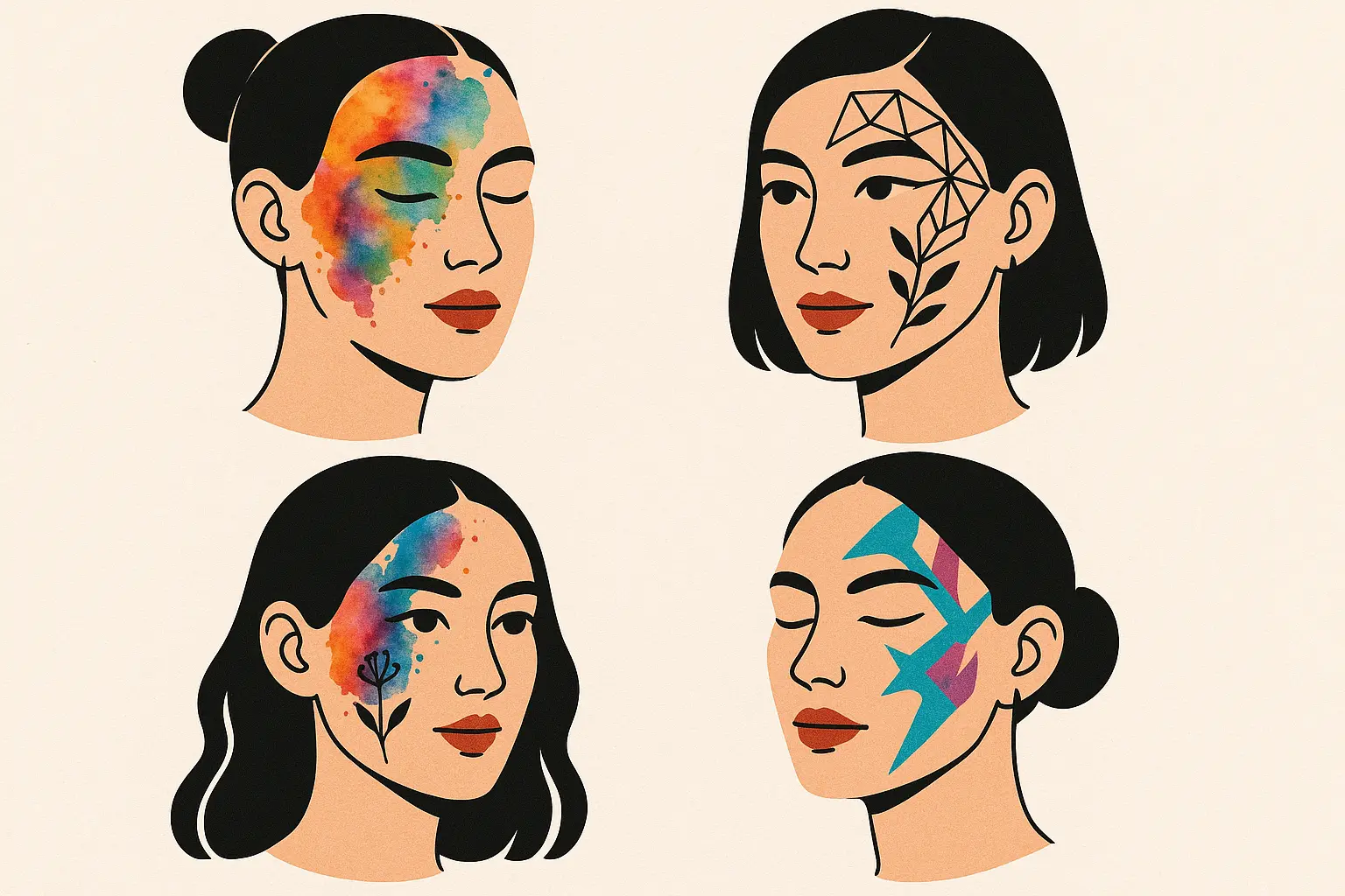 Contemporary artistic face tattoo approaches