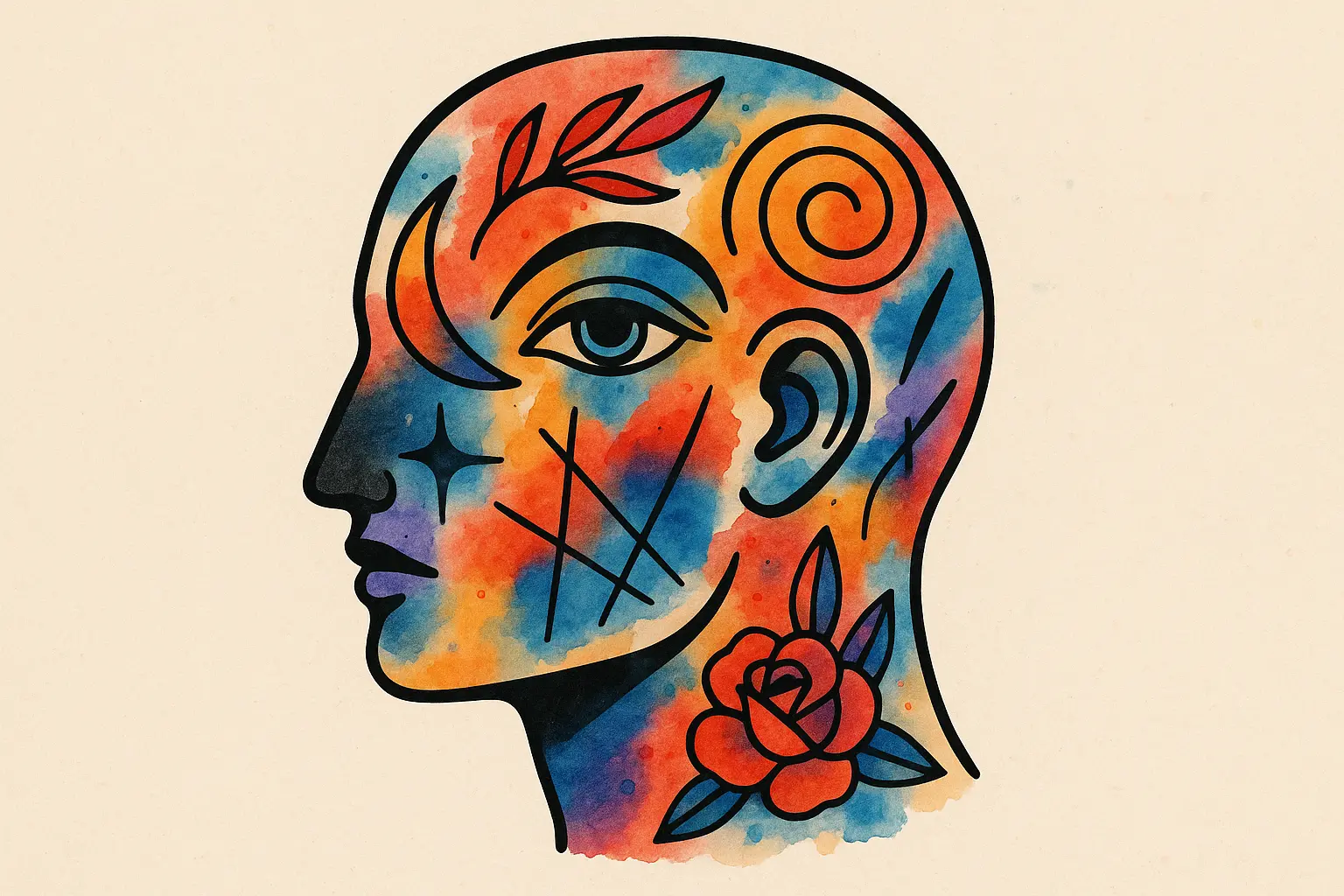 Abstract and artistic head tattoo styles