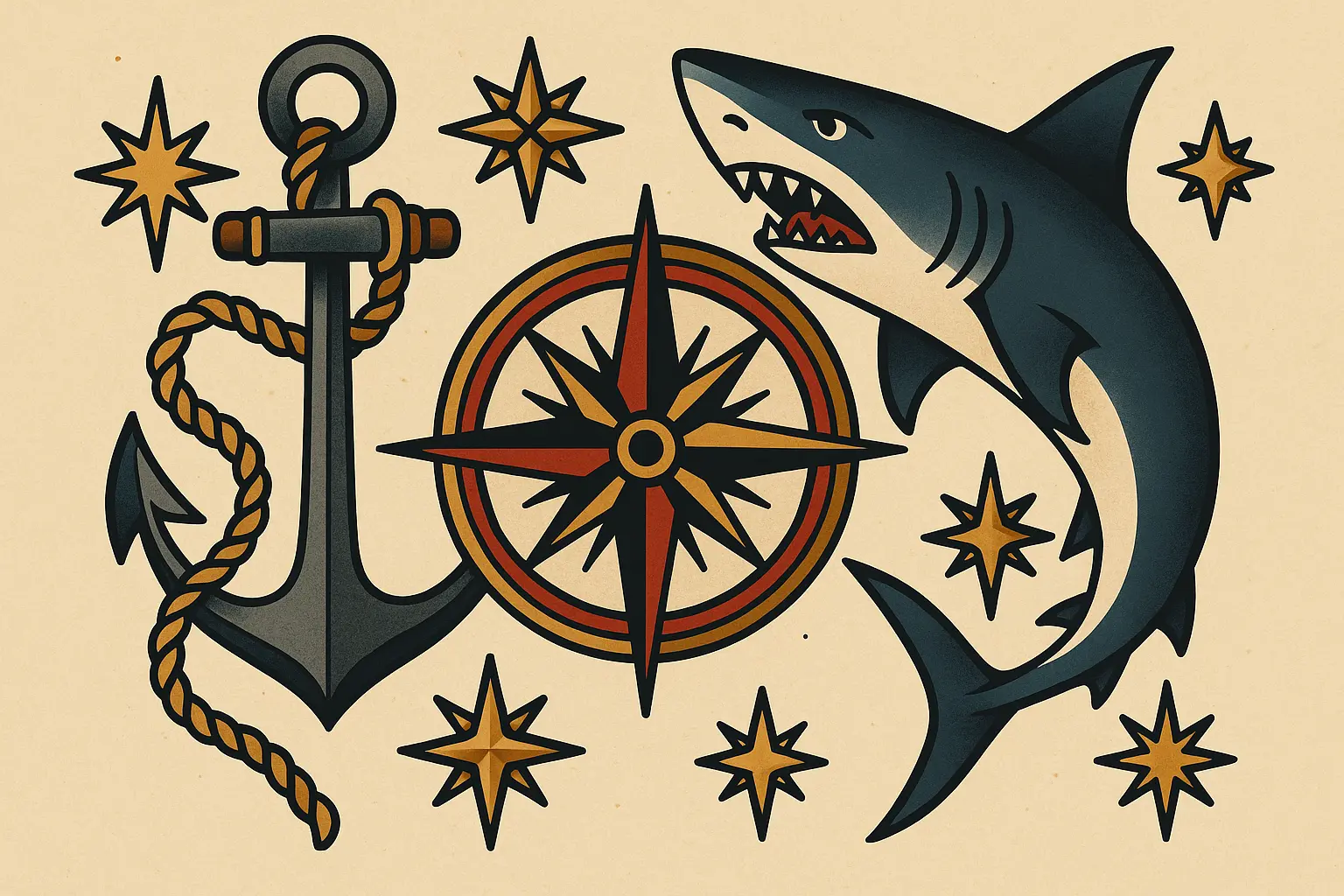 Traditional shark tattoo navigation symbolism