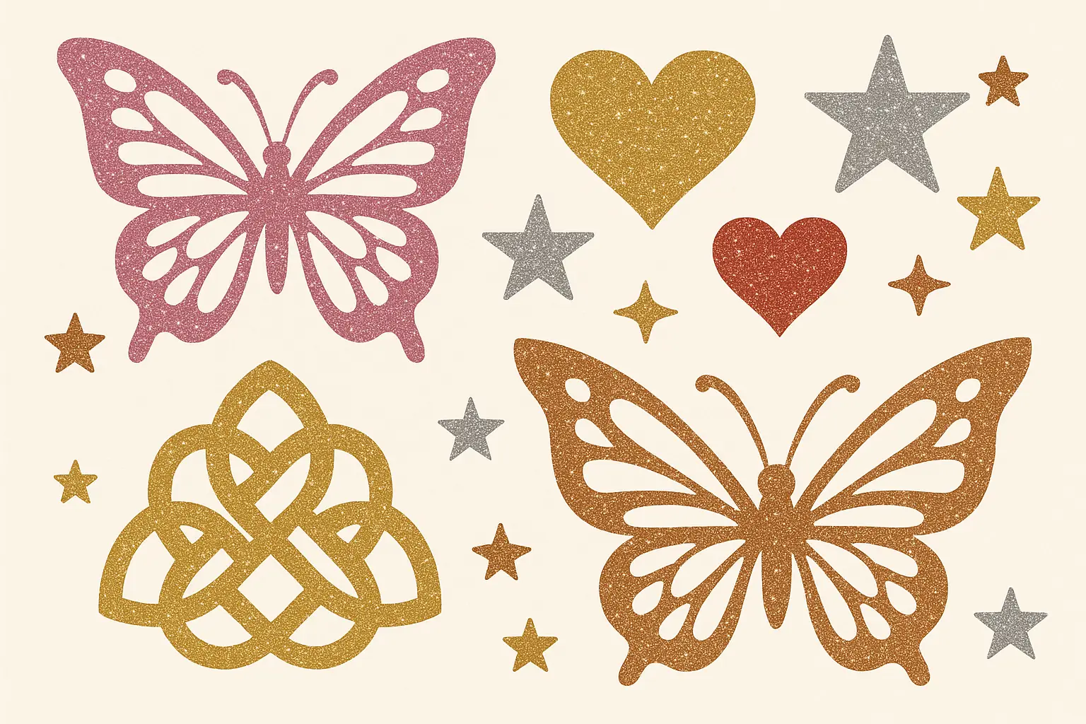 Classic glitter tattoo symbols and icons