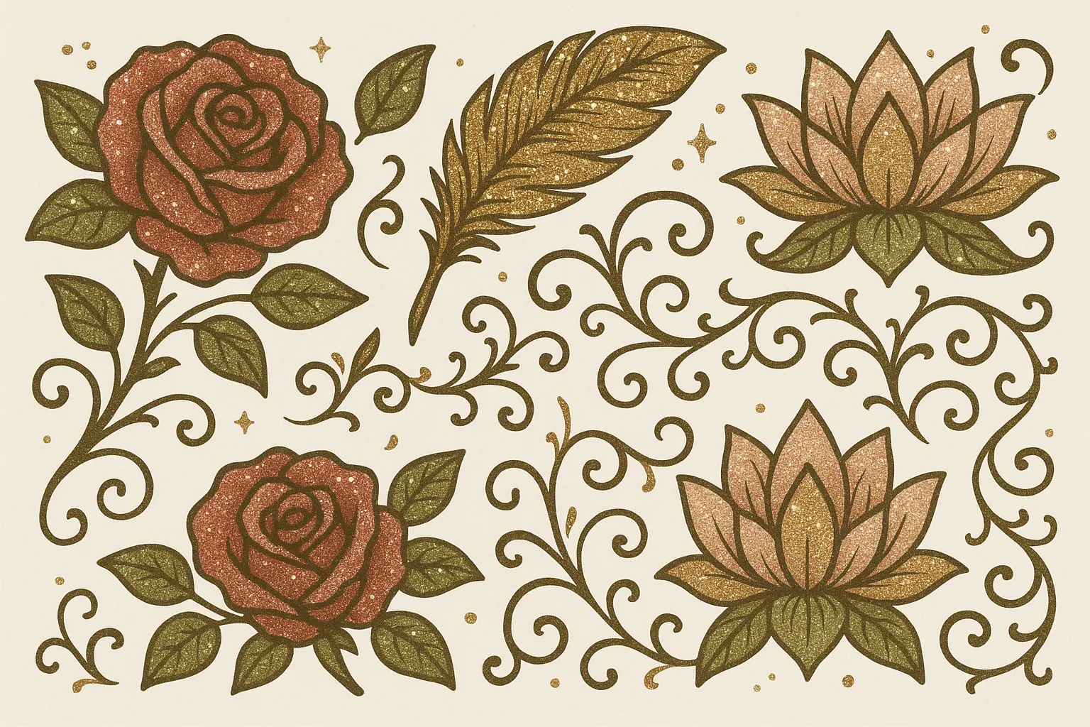 Nature-inspired glitter tattoo designs