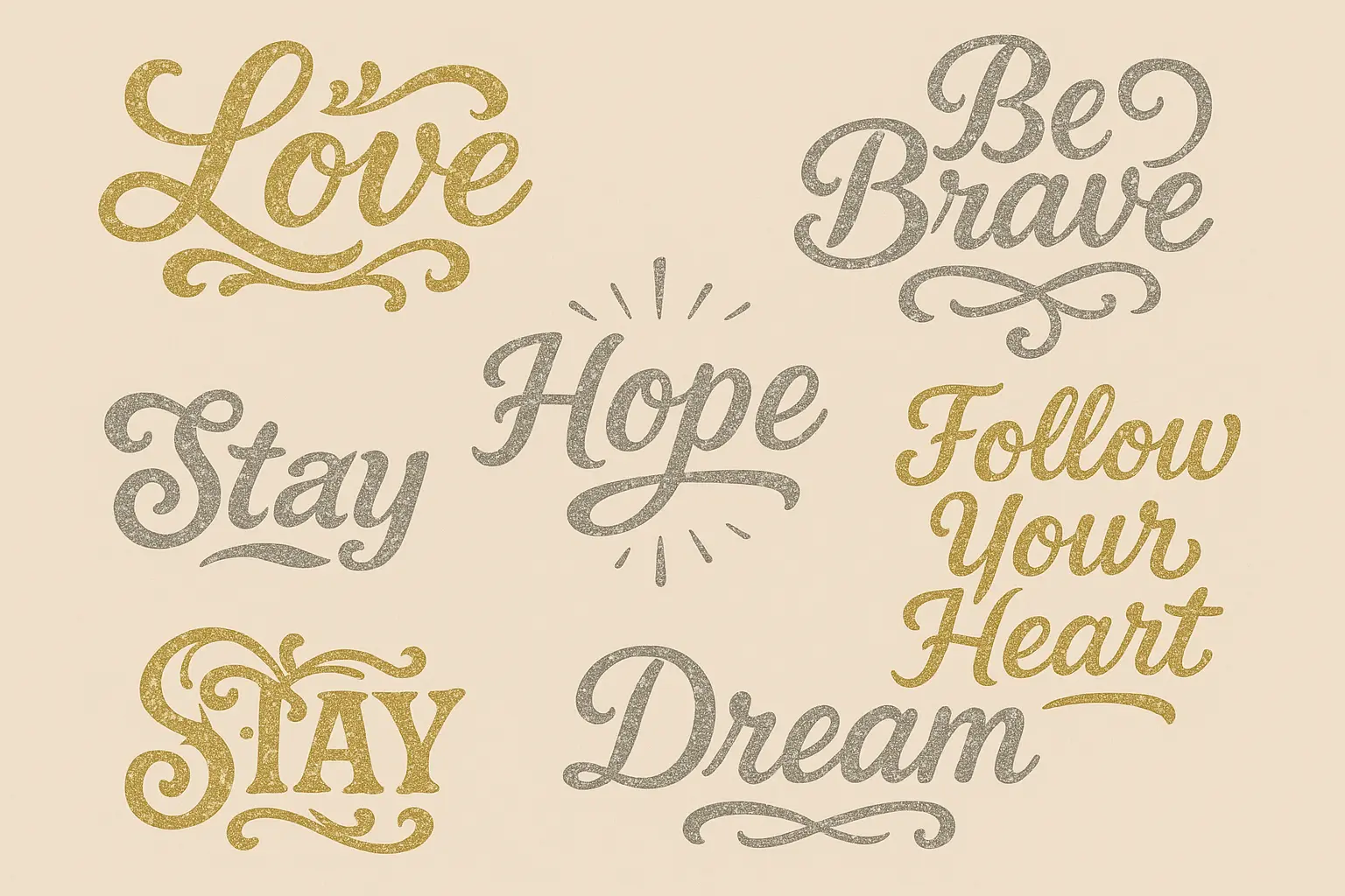 Text and typography glitter tattoo designs
