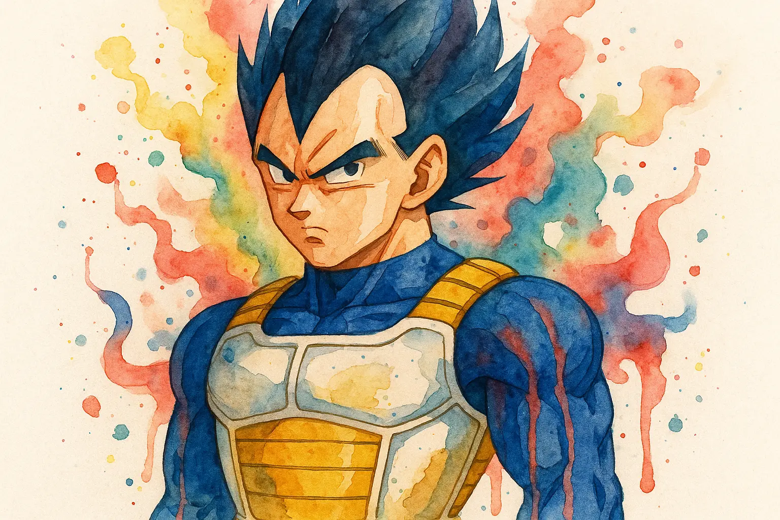 Watercolor Vegeta tattoo with paint effects