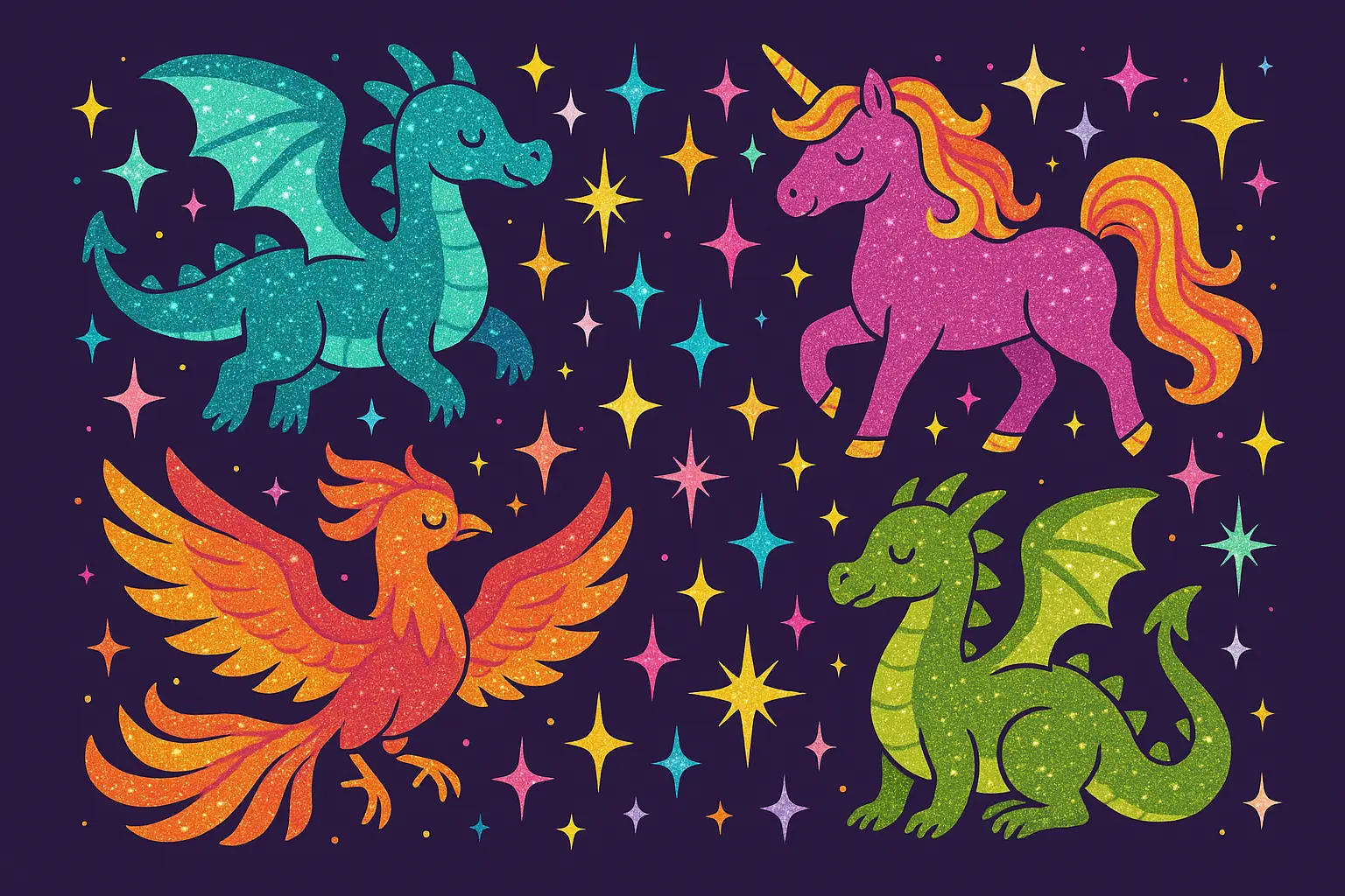 Fantasy and mythical creature glitter tattoos