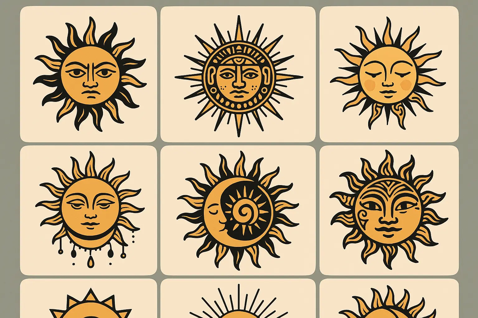 Digital solar tattoo designs and AI generation