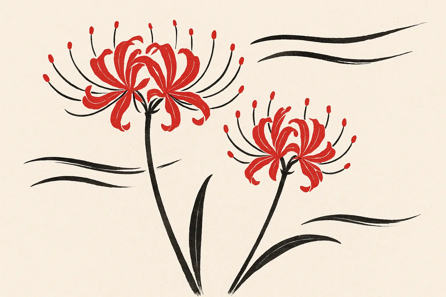 Traditional Japanese red spider lily tattoo elements