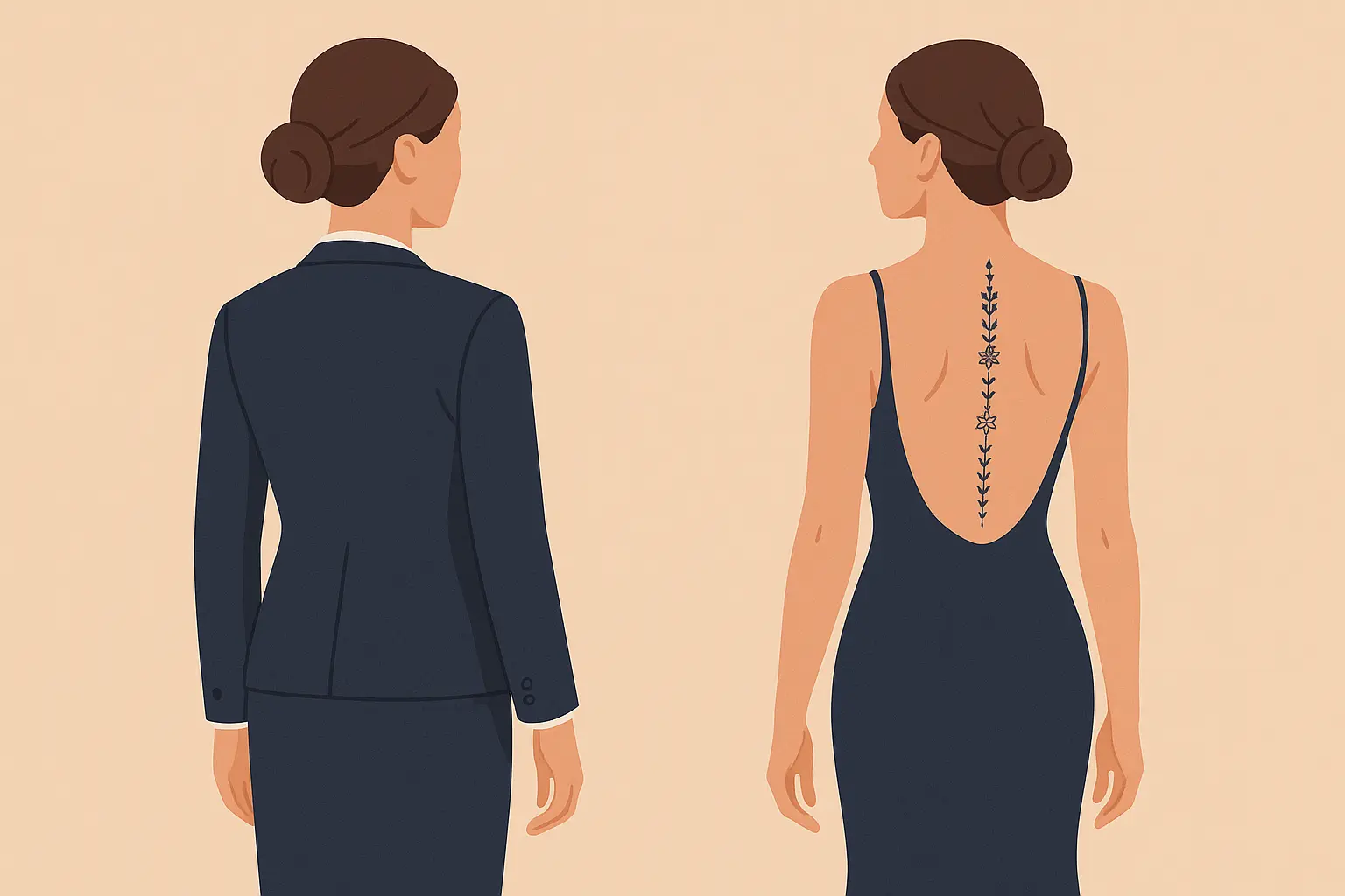 Professional woman with concealed spine tattoo