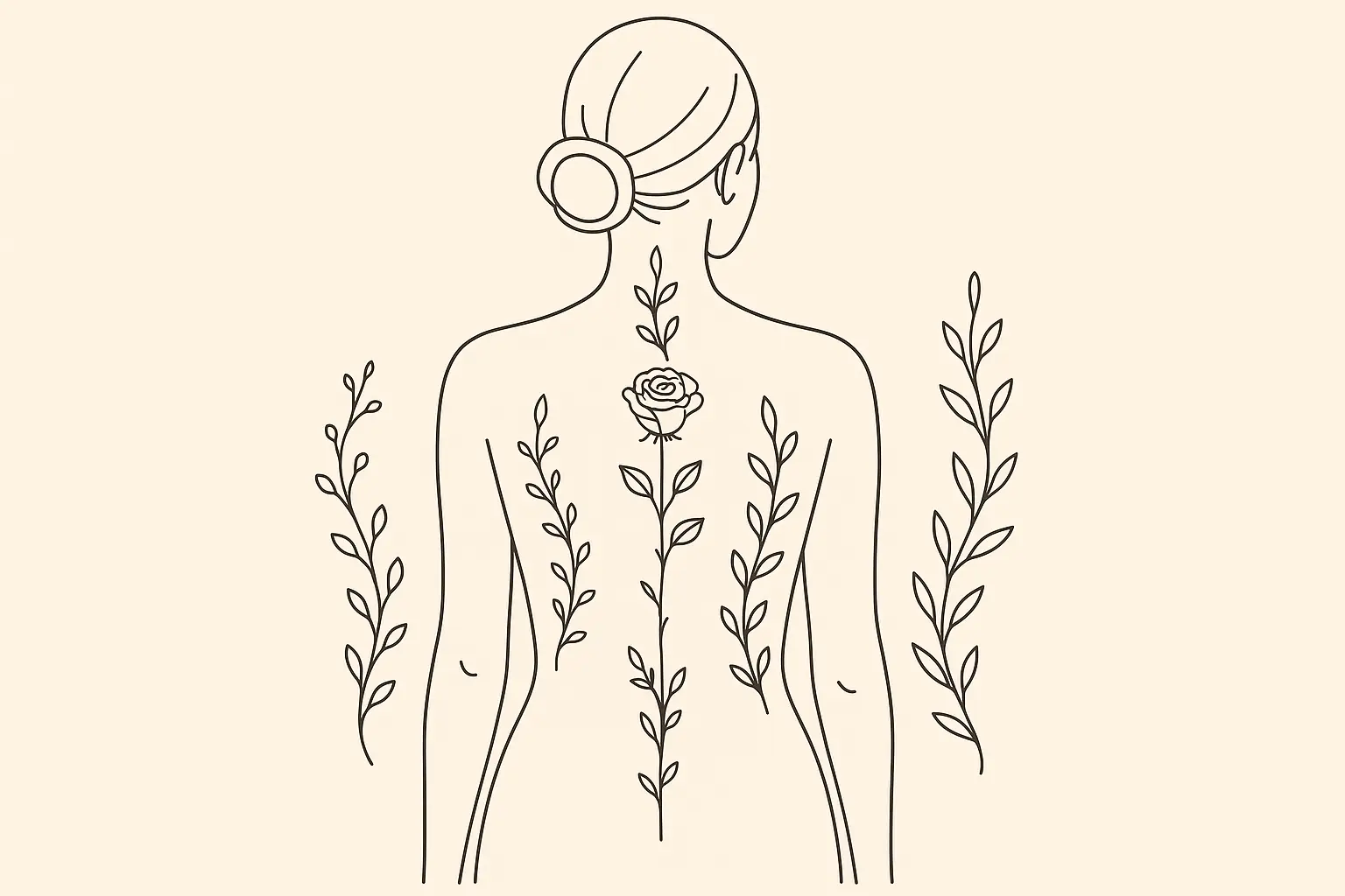 Delicate botanical spine tattoo design
