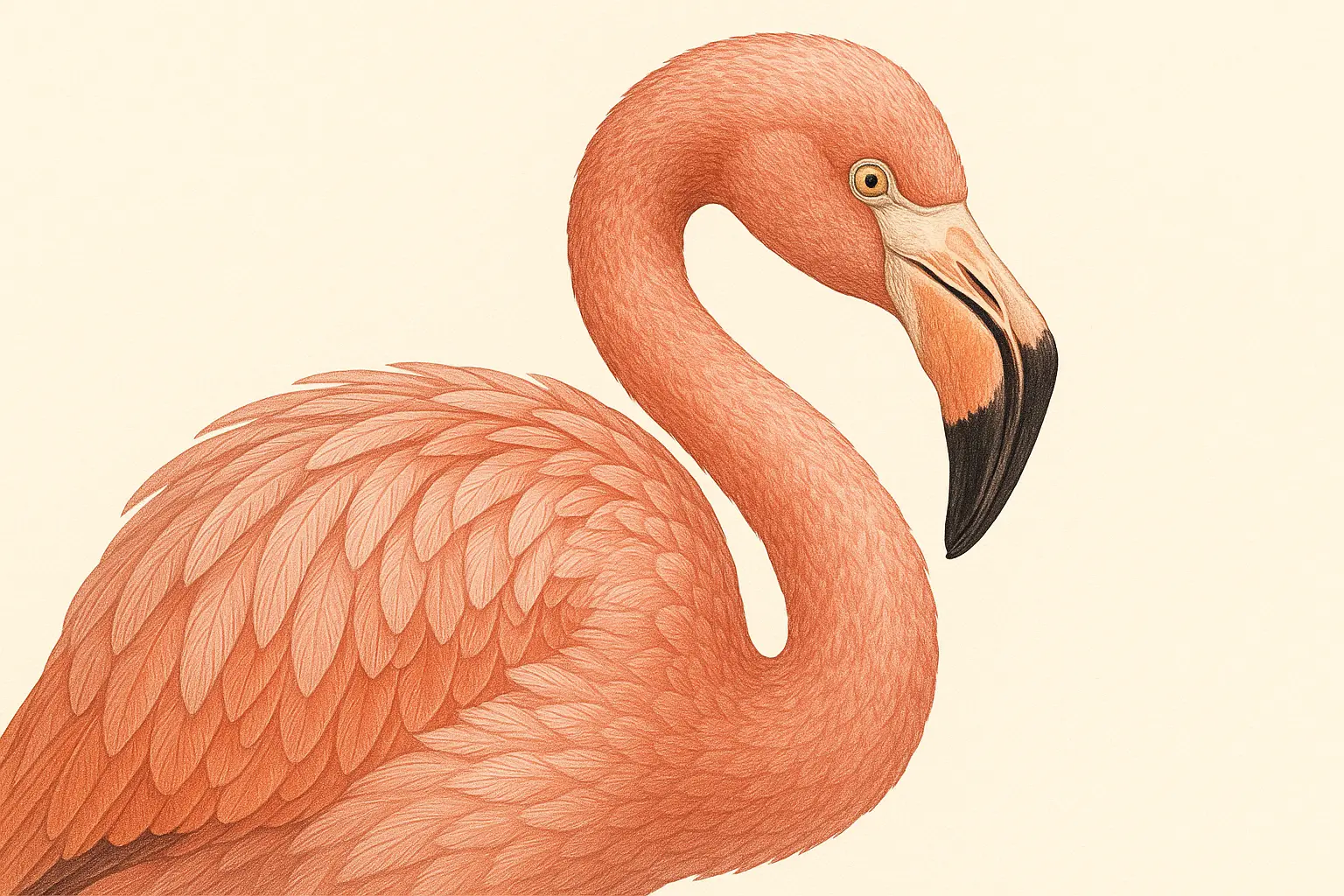 Hyper-realistic flamingo portrait tattoo with detailed feathers