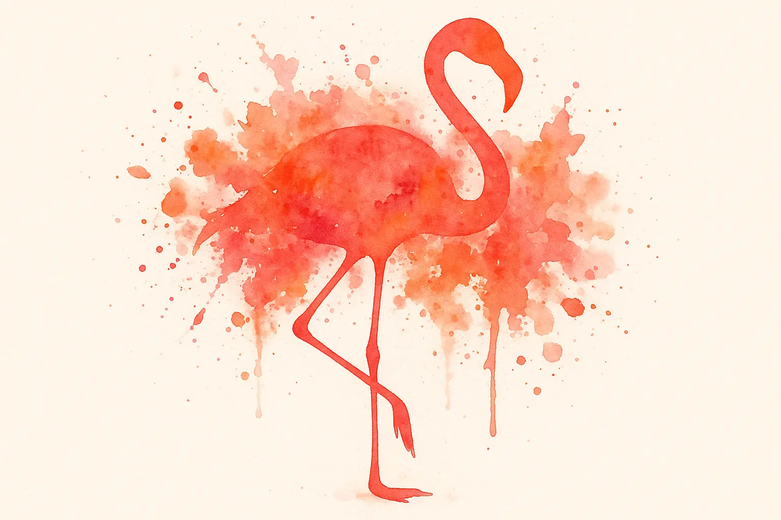Watercolor splash flamingo tattoo with vibrant pink and coral hues