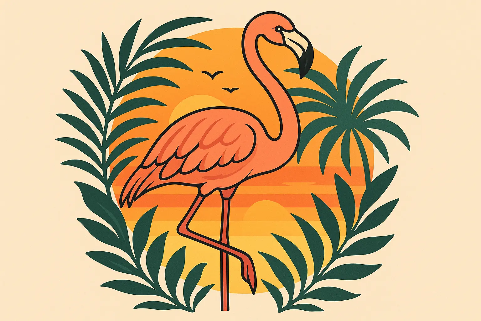 Detailed ribcage flamingo tattoo with artistic elements